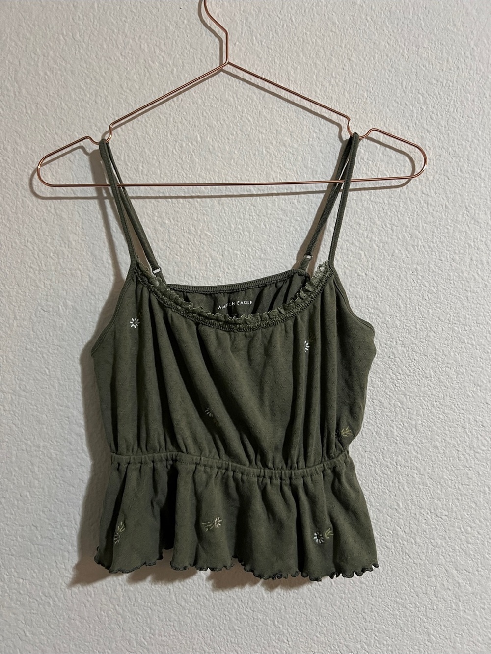aerie Olive Green Embroidered Peplum Cami